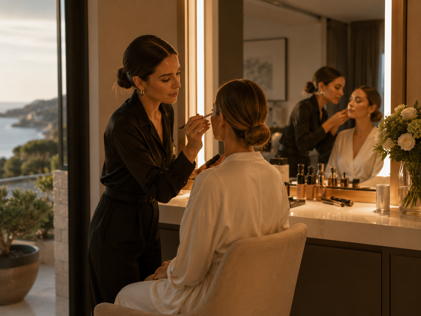 Makeup artist working at a villa