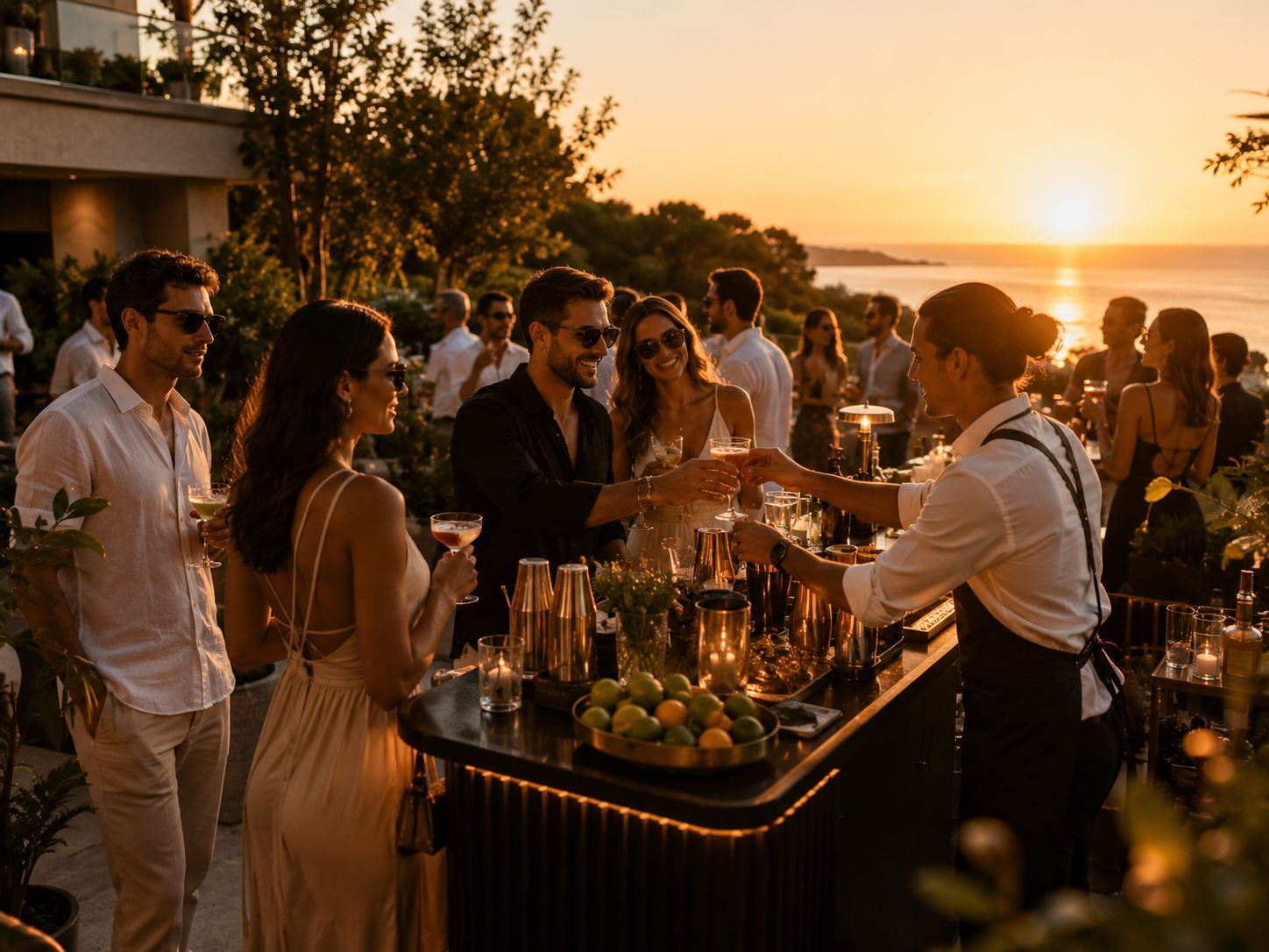 Mobile cocktail bar setup at a villa