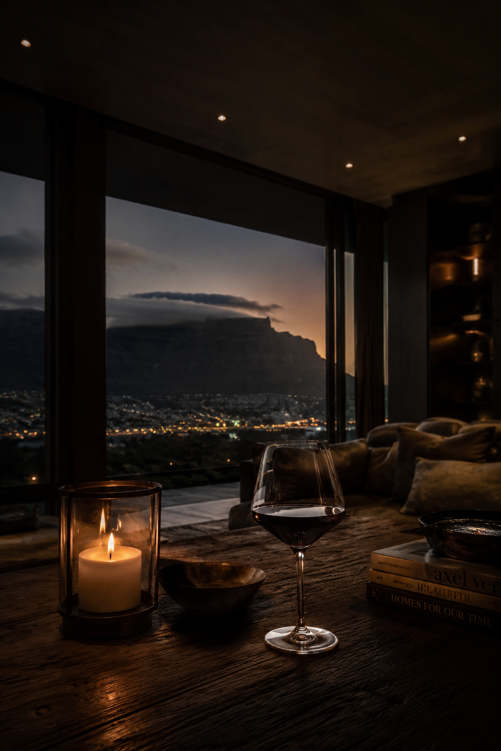 A quiet evening interior overlooking Table Mountain